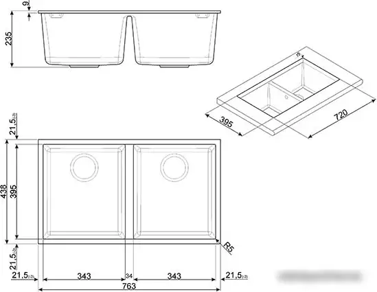 Кухонная мойка Smeg VZUM3434N - фото товара