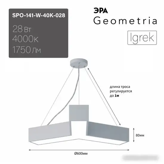Подвесная люстра ЭРА Geometria Igrek SPO-141-W-40K-028 Б0058884 – фото товара