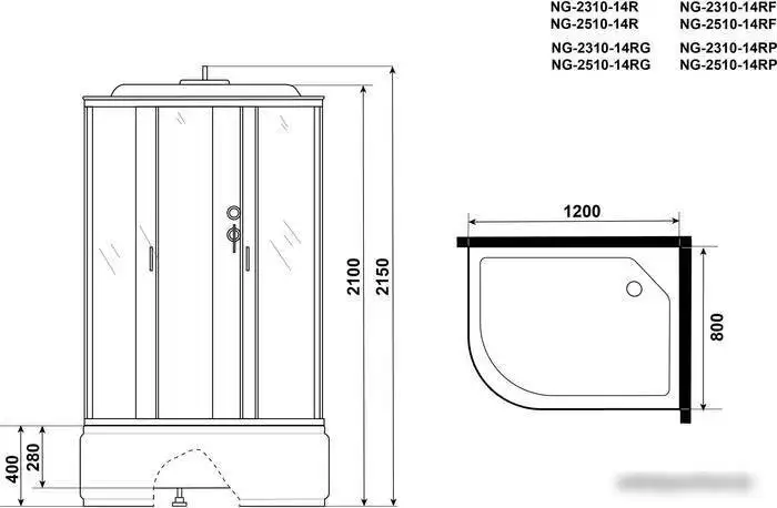 Душевая кабина Niagara NG-2510-14RP 120x80x215 - фото товара