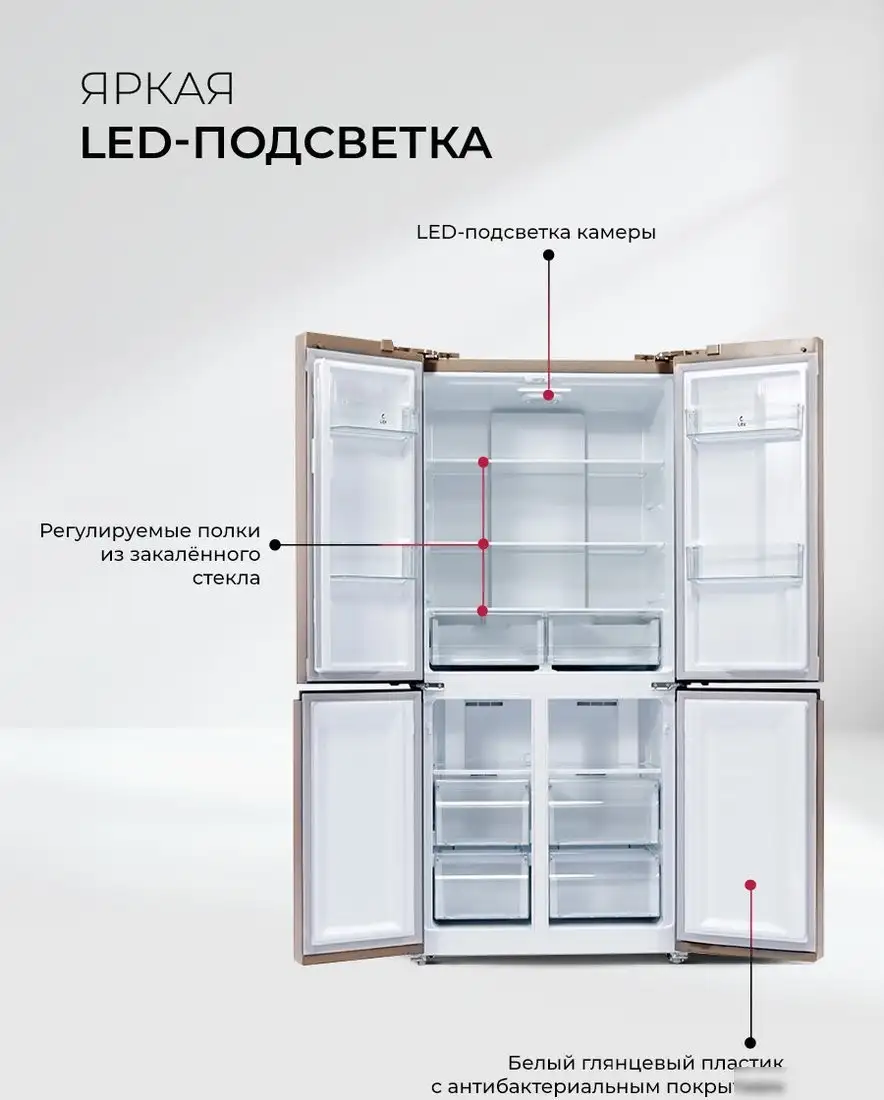 Четырёхдверный холодильник LEX LCD450GlGID - фото товара
