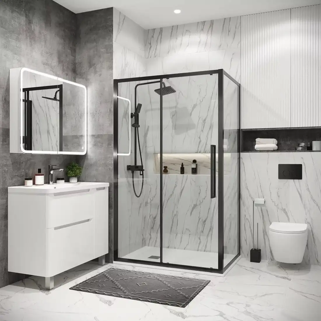 Душевая стенка Grossman Cosmo 100х195 200.K33.02.100.42.00 (графит сатин/стекло прозрачное) - фото товара