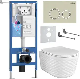 Унитаз подвесной Roxen Vine Tornado в комплекте с инсталляцией StounFix Dual Fresh 6 в 1 979011 (кнопка: бежевый) - изображение в каталоге