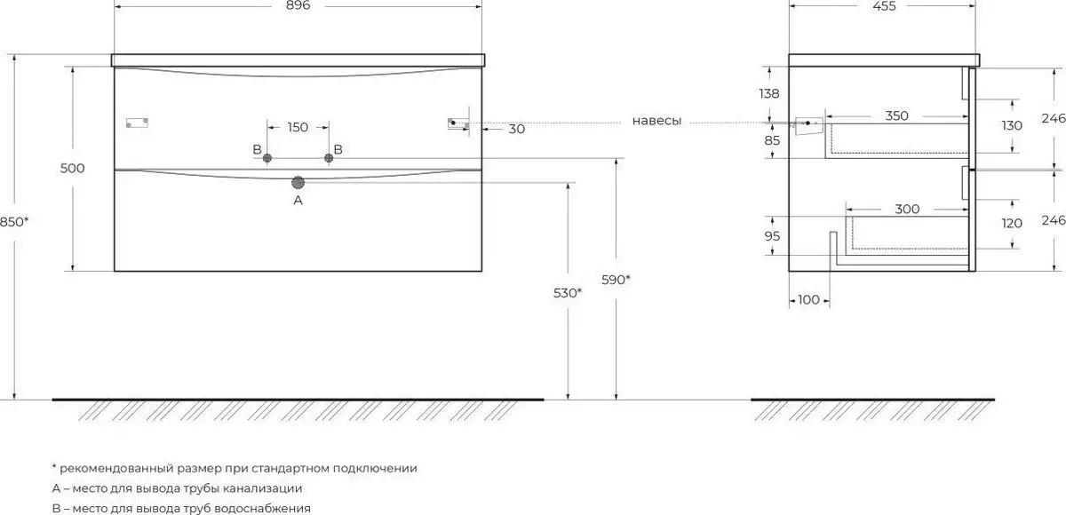 BelBagno Тумба под умывальник MARINO-CER-N-900-2C-SO-RR-P – фото товара