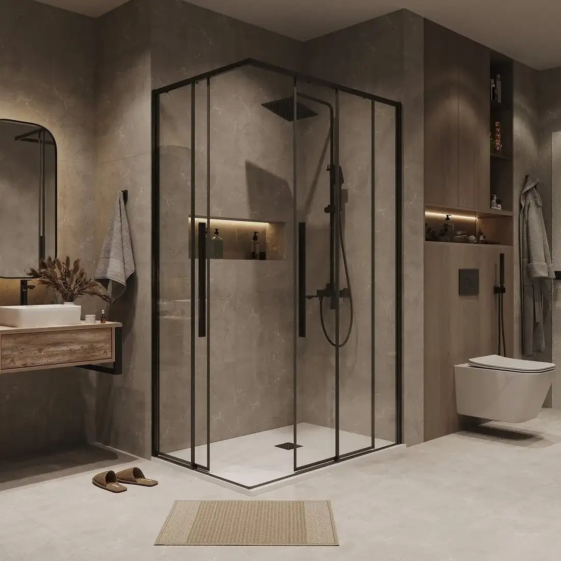 Душевой уголок Grossman Galaxy 80x70x195 300.K33.01.8070.42.00 (графит сатин/прозрачное стекло) - фото товара