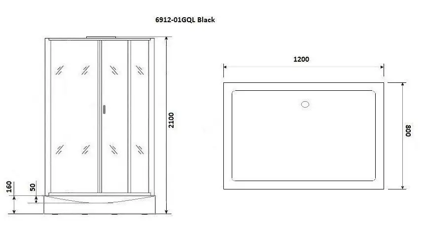Душевая кабина Niagara NG-6912-01GQL BLACK 120x80x210 (тонированное стекло) - фото товара