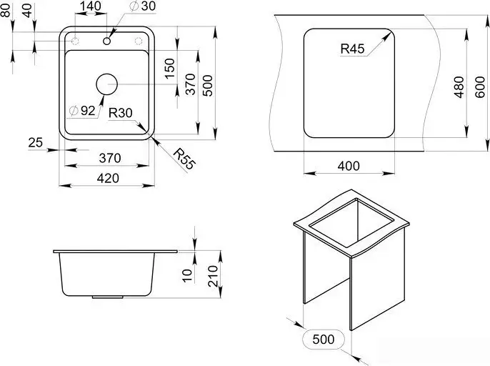 Кухонная мойка Granula ST-4202 (бежевый) - фото товара