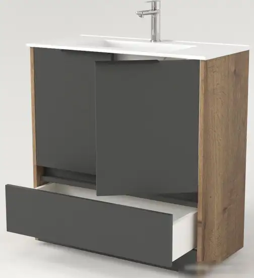 Дабер Тумба под умывальник 017 Тобага/Эридан 80 Т17.8Т.0.22Ч (дуб галифакс/серый/ручка черная) – фото товара