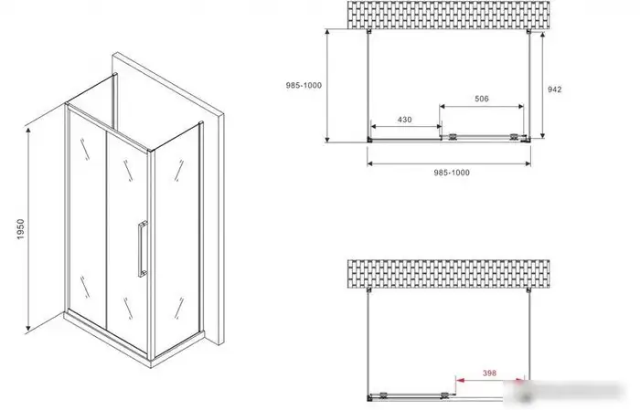 Душевой уголок Abber Schwarzer Diamant AG30100MH-S100M-S100M - фото товара