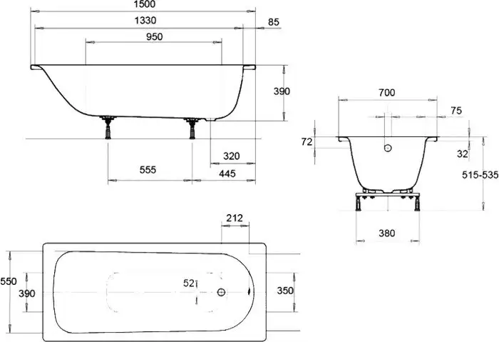Ванна Kaldewei Eurowa 150x70 (с ножками) - фото товара