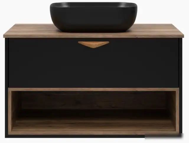 Brevita Тумба под умывальник Bergen 90 BER-07090-19-02-1Я (черный/темное дерево) – фото товара
