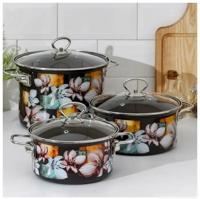 Набор кастрюль КМЗ Адель 5 1 Элит (3шт, коричневый)