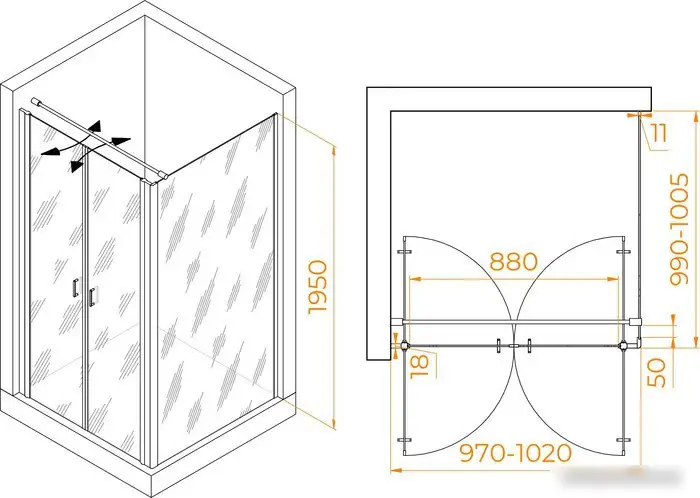 Душевой уголок RGW PA-134 (PA-104+Z-050-2+O-104) 060813400-011 100x100 (хром/прозрачное стекло) - фото товара