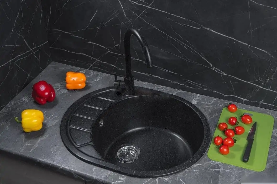 Кухонная мойка Marblan Ovata R (черный,с сифоном) - фото товара