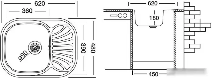 Кухонная мойка Ukinox Галант GAL620.480 GT8K 1R - фото товара
