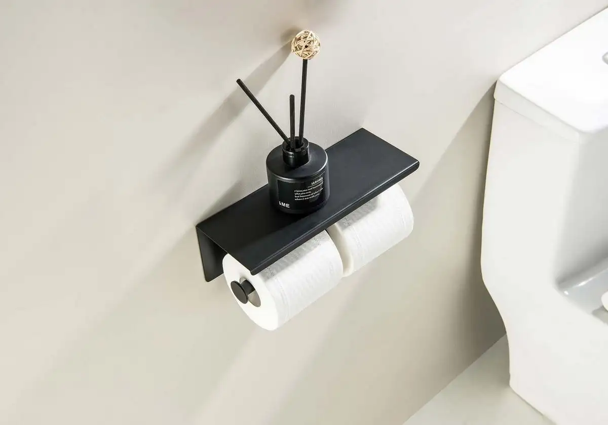 Держатель для туалетной бумаги Aquatek Оберон AQ4909MB (с полкой, черный матовый) – фото товара