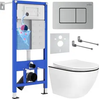 Унитаз подвесной Roxen Antares Black в комплекте с инсталляцией StounFix Dual Fresh 6 в 1 968427 (кнопка: сатин) - изображение в каталоге