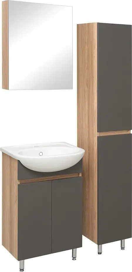 Runo Тумба с умывальником Runo Лада 50 + Уют 50 (напольная, дуб/графит) – фото товара