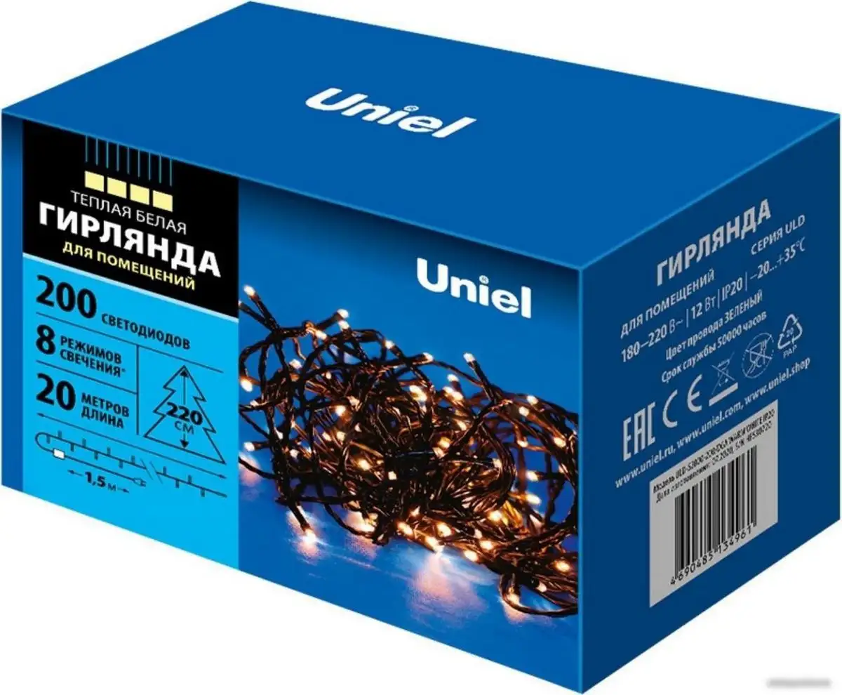 Новогодняя гирлянда Uniel ULD-S2000-200/DGA WARM WHITE IP20 UL-00007308 – фото товара