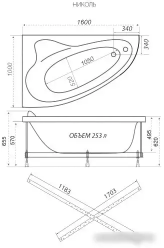 Ванна Triton Николь 160x100 L Люкс Flat (с гидромассажем) - фото товара
