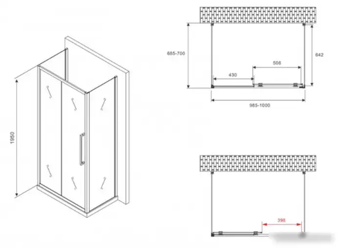 Душевой уголок Abber Schwarzer Diamant AG30100BMH-S70BM-S70BM - фото товара