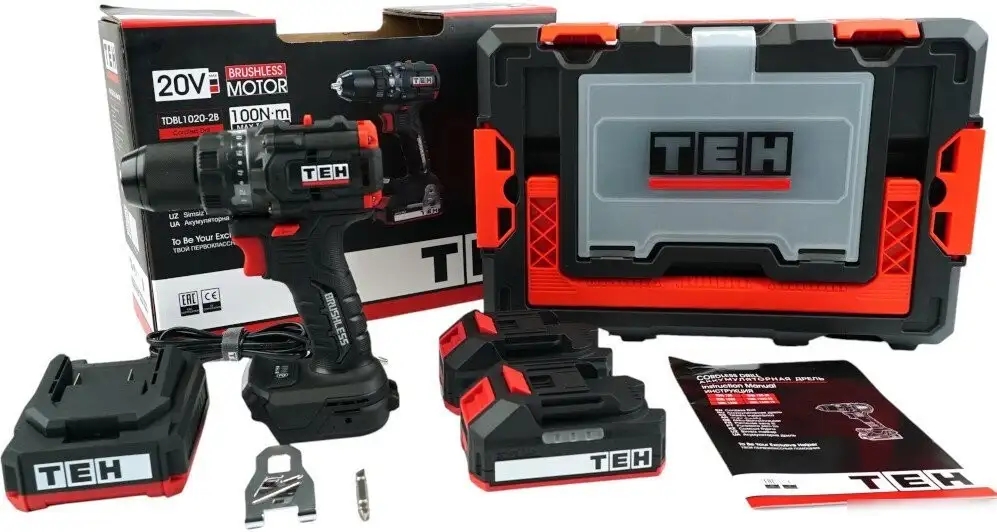 Дрель-шуруповерт TEH TDBL1020-2B (с 2-мя АКБ, кейс) – фото товара