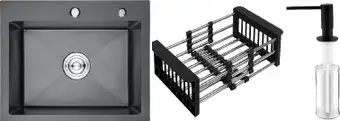 Кухонная мойка Schtoff Best Black 6050 + коландер KR-1 BLACK + дозатор SD-1 BLACK