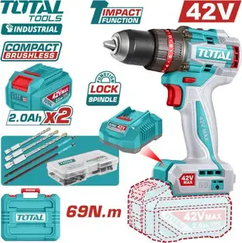 Ударная дрель-шуруповерт Total TIDLI426982 (с 2-мя АКБ, кейс) – изображение в каталоге