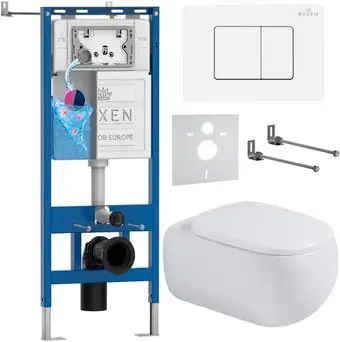 Унитаз подвесной Roxen Titan в комплекте с инсталляцией StounFix Dual Fresh 6 в 1 967229 (кнопка: белая) - изображение в каталоге