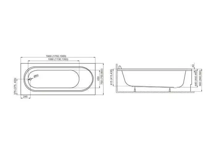 Ванна Polimat MEDIUM 170x75 с ножками - фото товара