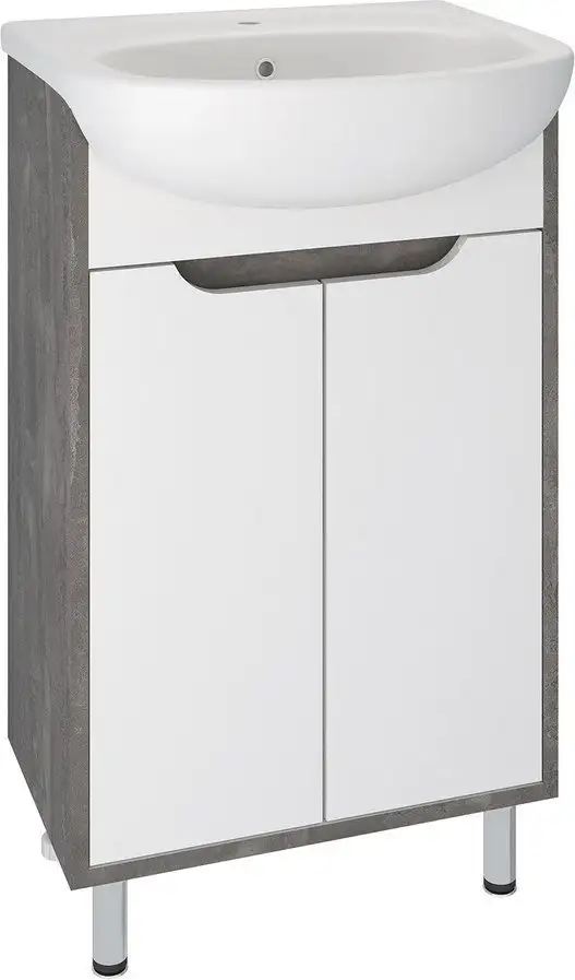 Runo Тумба с умывальником Runo Эко 50 + Уют 50 (напольная, белый/железный камень) – фото товара