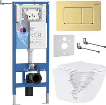 Унитаз подвесной Roxen Antares Tornado Long в комплекте с инсталляцией StounFix Dual Fresh 6 в 1 868445 (кнопка: брашированное золото матовая) - изображение в каталоге