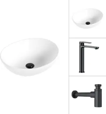 Умывальник Lauter 21652 + Moon 21СК8691BS с сифоном 21635B (черный матовый) - изображение в каталоге