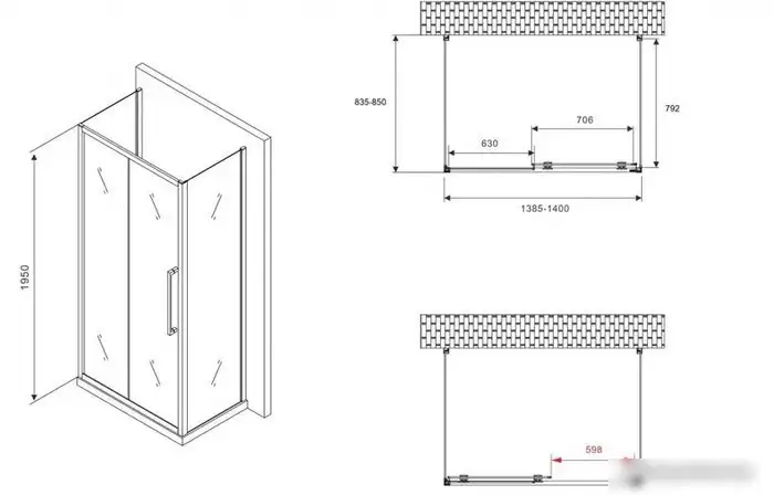 Душевой уголок Abber Schwarzer Diamant AG30140MH-S85M-S85M - фото товара
