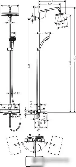 Душевая система Hansgrohe Croma E Showerpipe 280 1jet 27687000 - фото товара