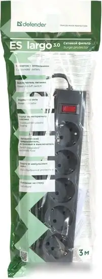Сетевой фильтр Defender ES largo 3 (черный) – фото товара