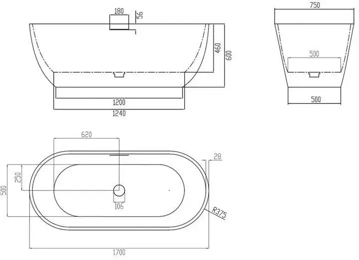 Ванна Abber Frankfurt 170x75 AM9941BW - фото товара