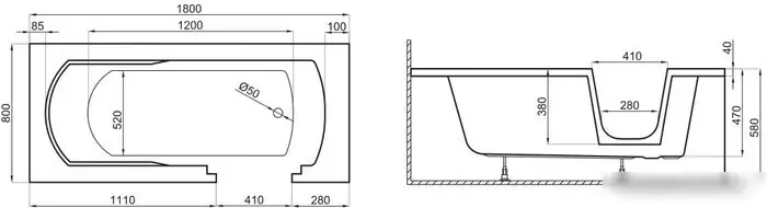 Ванна Polimat Avo 180x80 00014 (белый) - фото товара