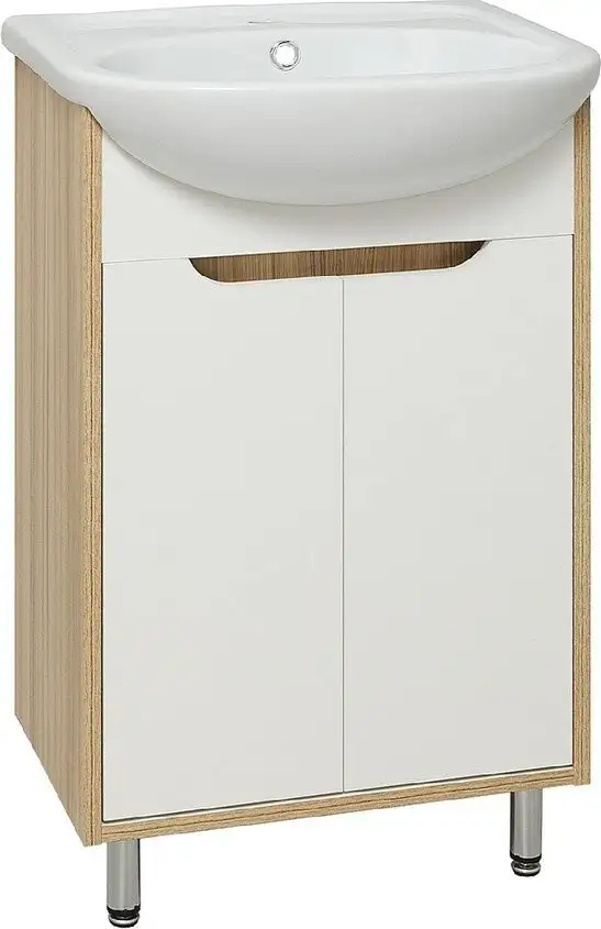 Runo Тумба с умывальником Runo Эко 50 + Уют 50 (напольная, белый/лиственница) – фото товара