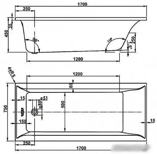 Ванна VagnerPlast Veronela 170x75 (с каркасом и 2 экранами) - фото товара