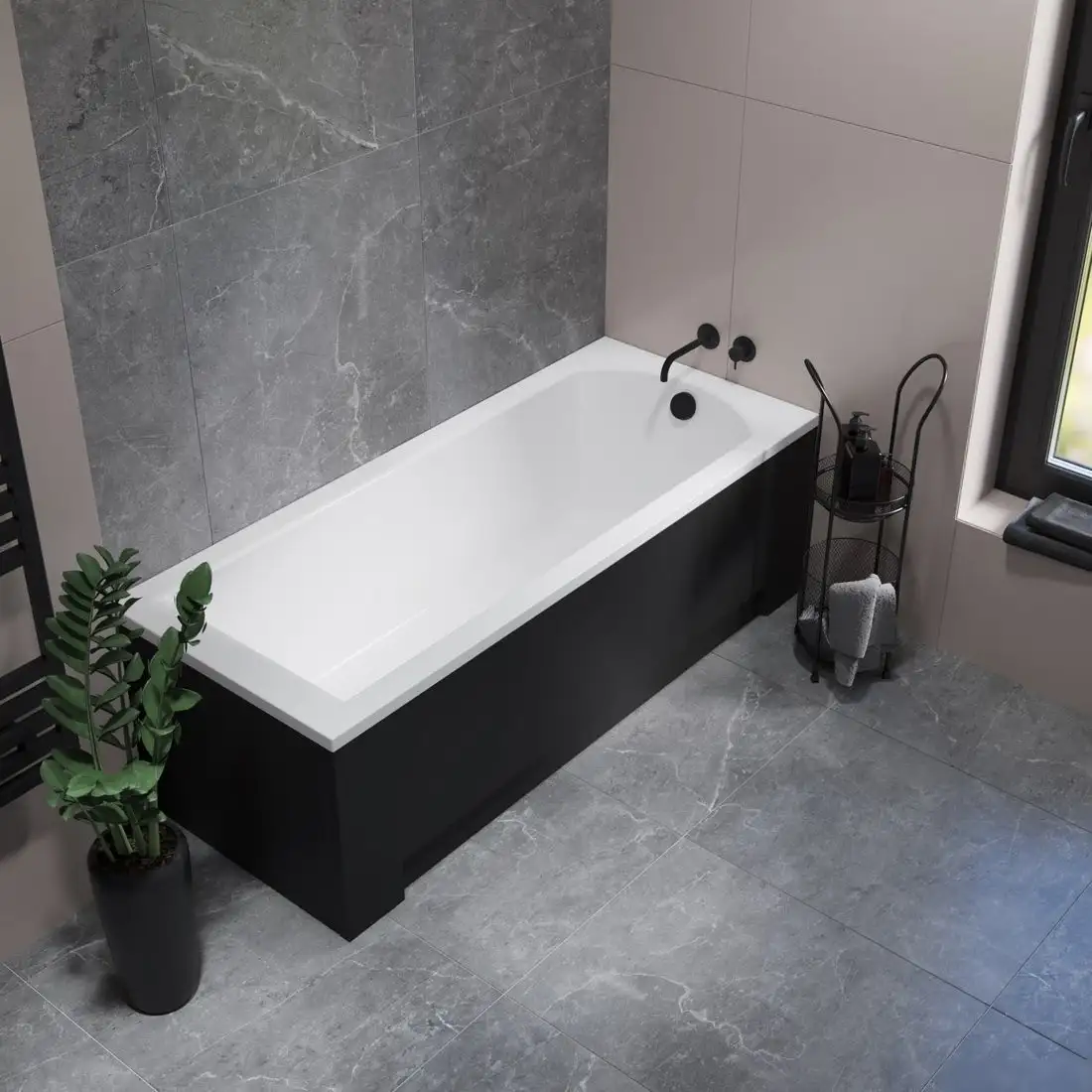 Ванна Lauter Amelia 180 21204080 (с ножками, черным подголовником и черным лиц.экраном) - фото товара