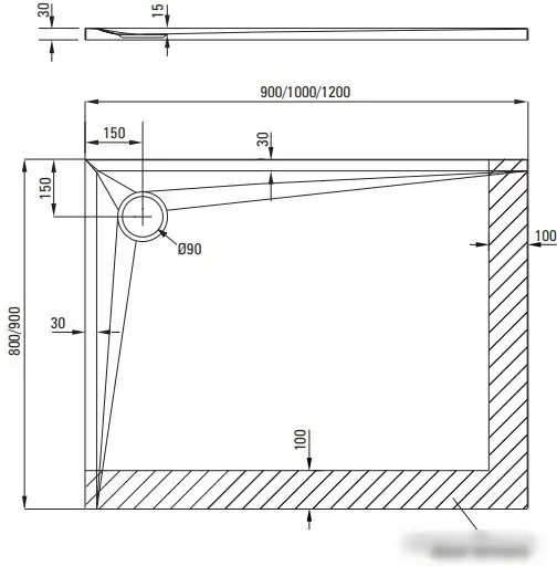 Душевой поддон Deante Kerria Plus KTS 045B 100x90 - фото товара