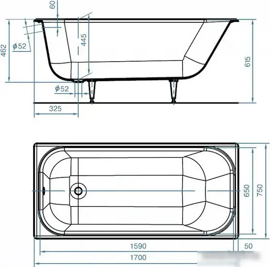 Ванна Универсал ВЧ-1700 «Ностальжи» 170x75 (1 сорт) - фото товара