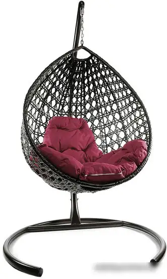 Подвесное кресло M-Group Капля Люкс 11030202 (коричневый ротанг/бордовая подушка) – фото товара