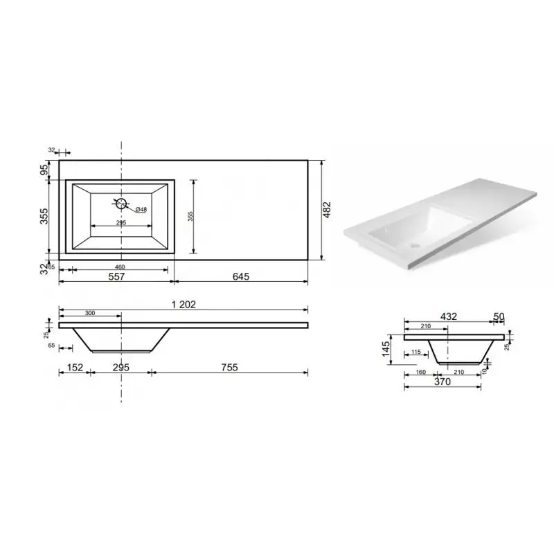 Умывальник Symbolite Estetus Даллас 120x48 левый - фото товара