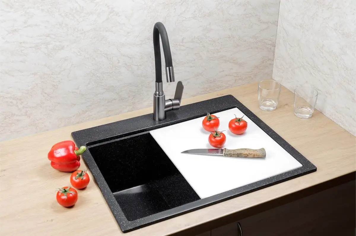 Кухонная мойка Marblan Comfort 60 (черный, с сифоном и колландером) - фото товара
