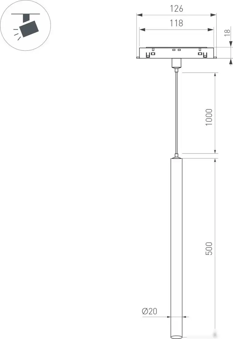 Трековый светильник Arlight MAG-ORIENT-SPOT-HANG-L500-R20-3W Day4000 BK 20deg 044505 – фото товара