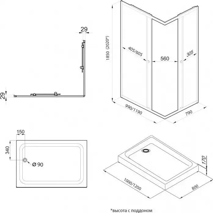 Душевой уголок Maroni Stile Nero-GLS 120x80 Щ0000063958 - фото товара
