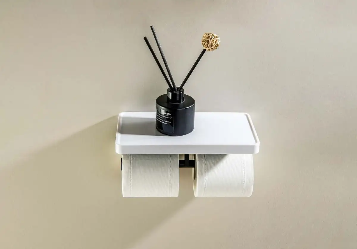 Держатель для туалетной бумаги Aquatek Европа AQ4919MB (с полкой, черный матовый) – фото товара