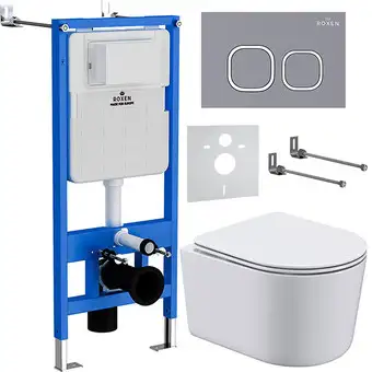 Унитаз подвесной Roxen Simple Compact в комплекте с инсталляцией StounFix Slim 6 в 1 966428 (кнопка: серый бетон) - изображение в каталоге
