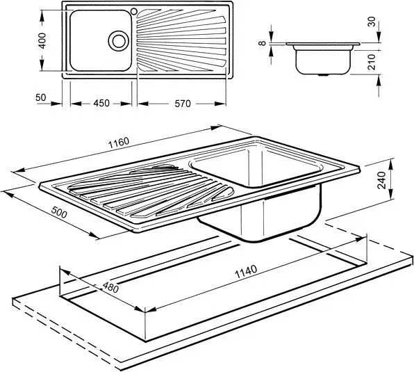 Кухонная мойка Smeg SGE116.1S - фото товара